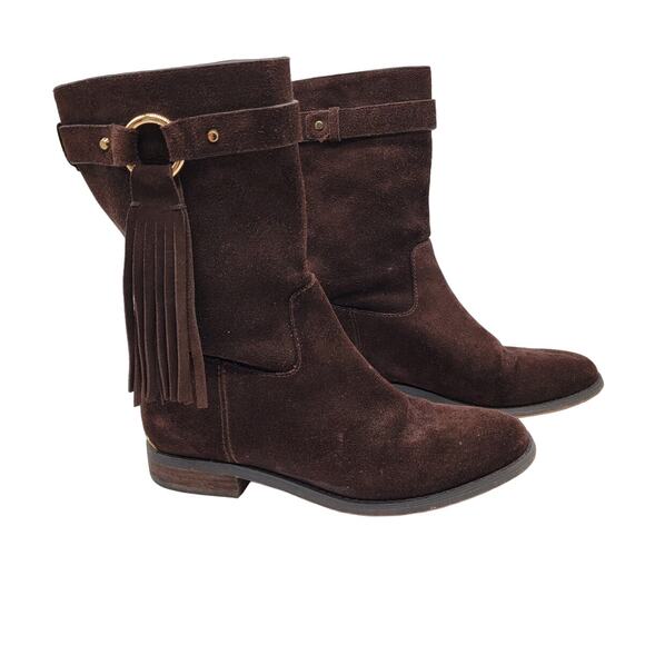 Michael Kors Women's Rhea Fringe Suede Boot Bootie Winter Boots Brown Size 6.5 - Picture 1 of 10